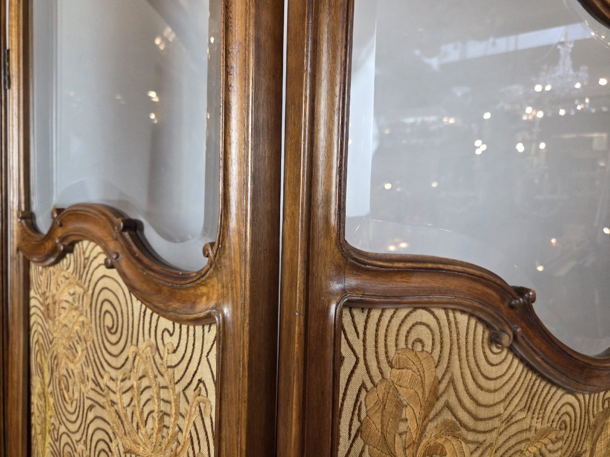 Paravent à 3 feuilles de style Louis XV en noyer-photo-4