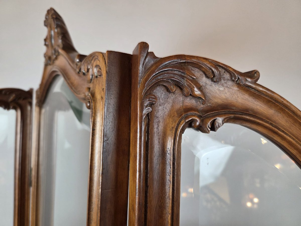 Paravent à 3 feuilles de style Louis XV en noyer-photo-6