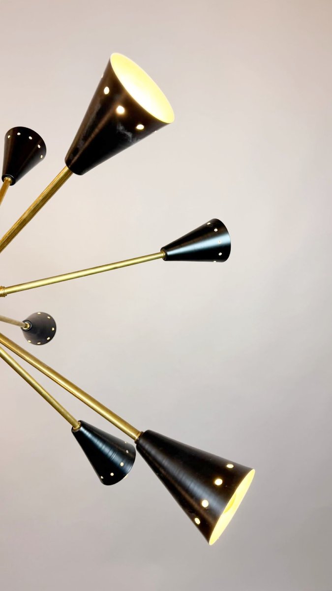 Lustre spoutnik en tôle et laiton, 20th-photo-3