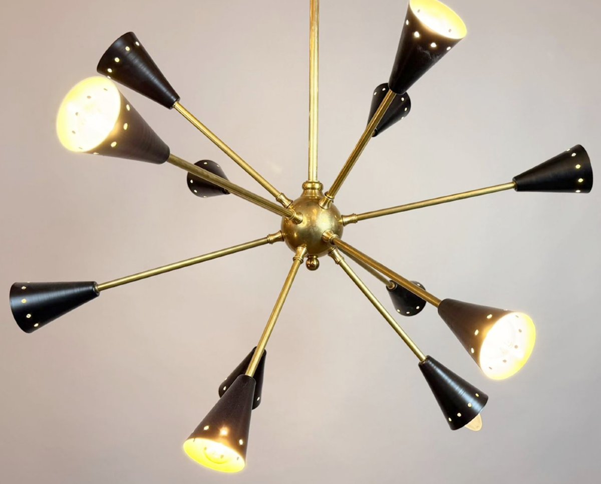 Lustre spoutnik en tôle et laiton, 20th-photo-4