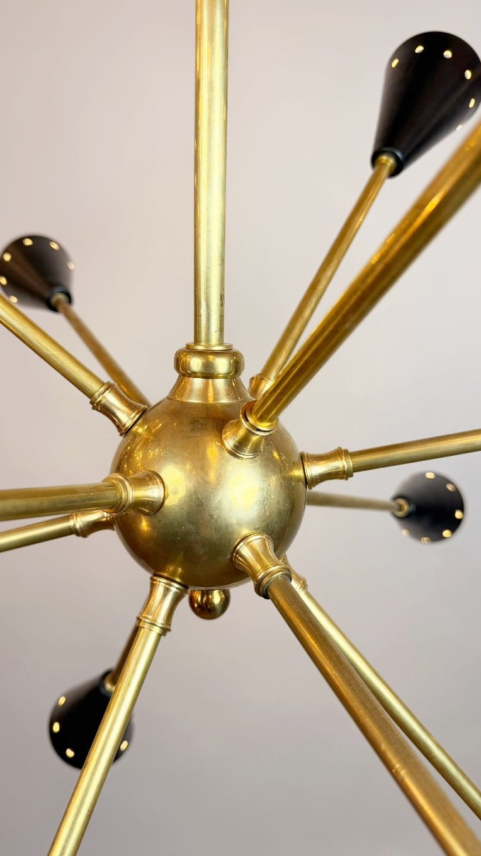 Lustre spoutnik en tôle et laiton, 20th-photo-1