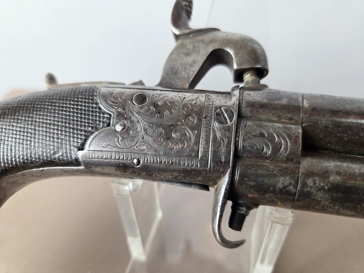 Percussion Pistol With Two Superimposed Barrels, Circa 1840-photo-2