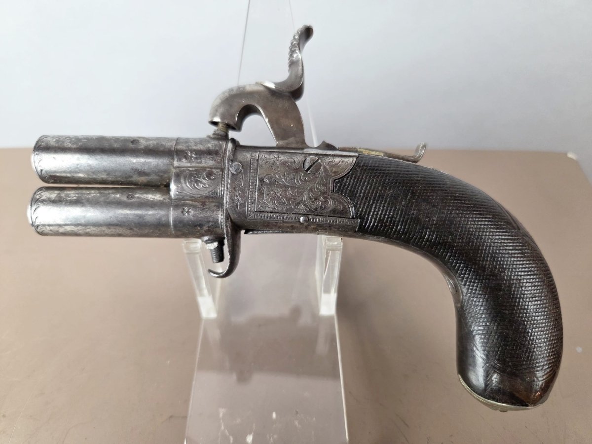 Percussion Pistol With Two Superimposed Barrels, Circa 1840-photo-1