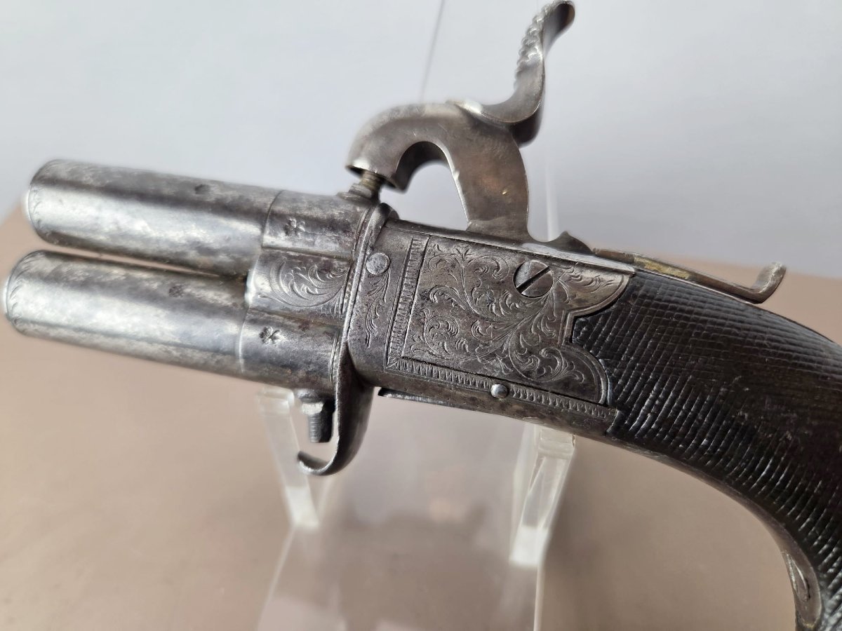 Percussion Pistol With Two Superimposed Barrels, Circa 1840-photo-2