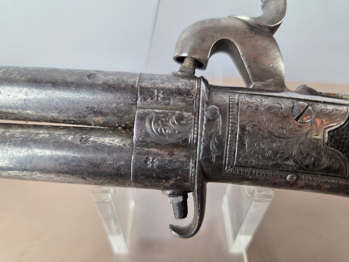 Percussion Pistol With Two Superimposed Barrels, Circa 1840-photo-5