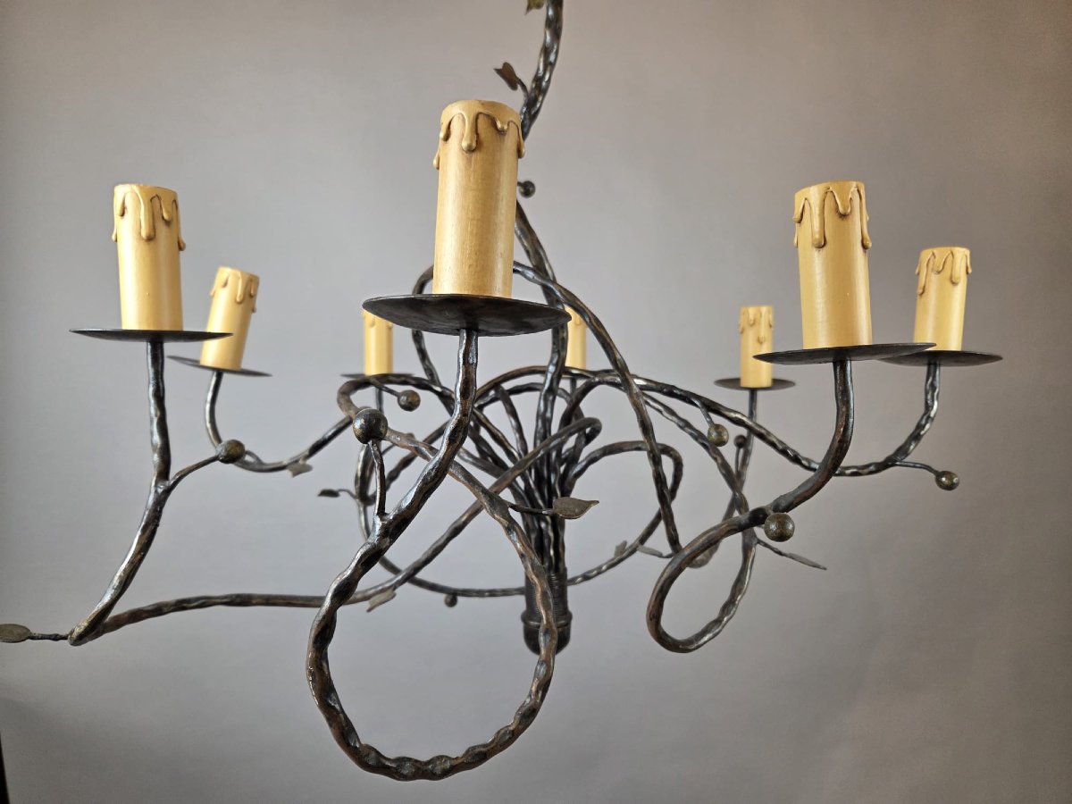 Art Nouveau Style Wrought Iron Chandelier, 20th-photo-2