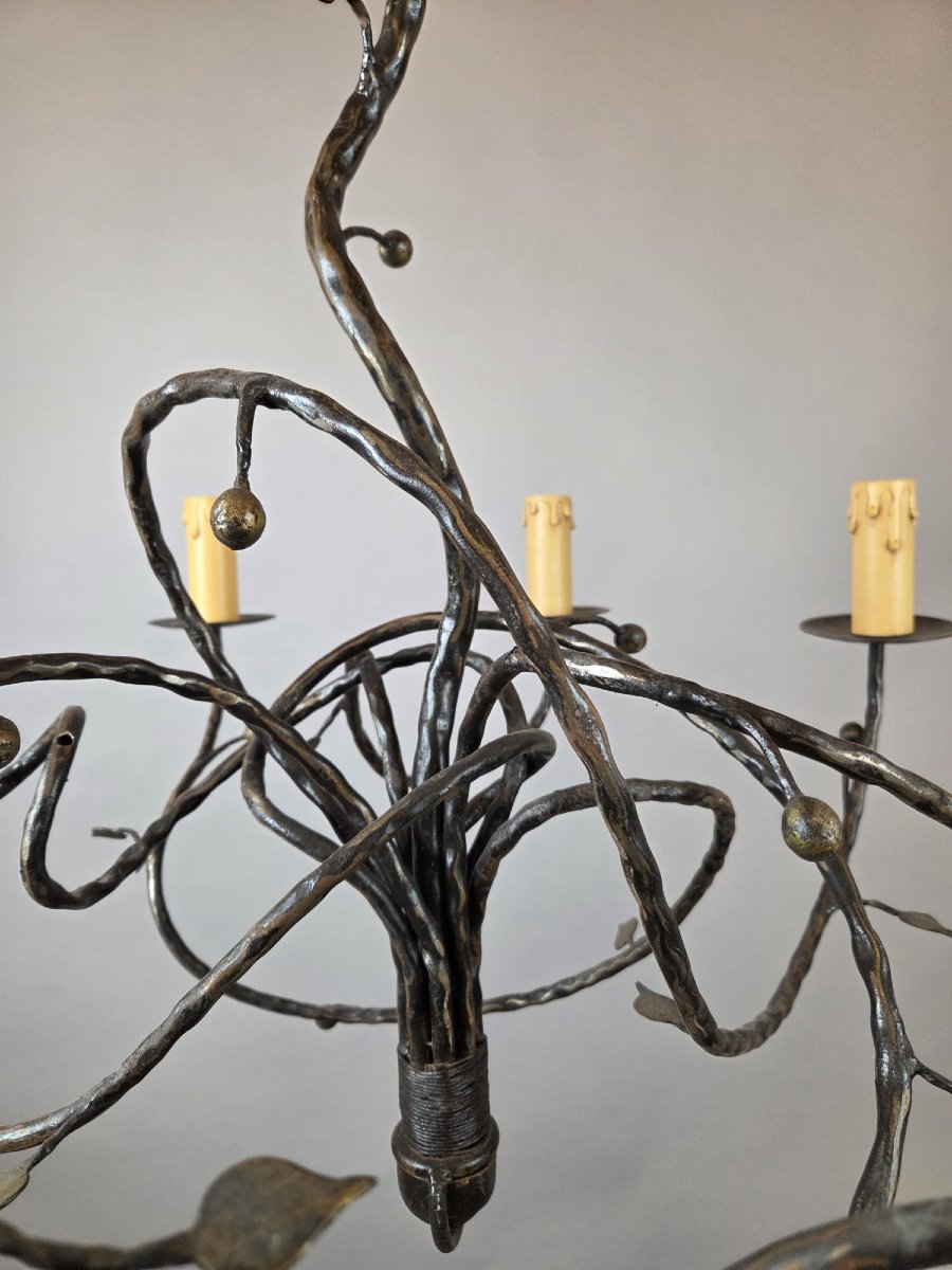 Art Nouveau Style Wrought Iron Chandelier, 20th-photo-3
