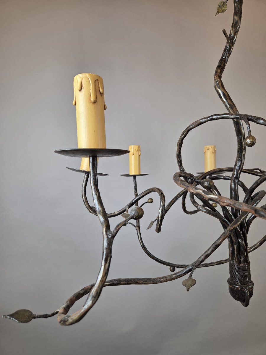 Art Nouveau Style Wrought Iron Chandelier, 20th-photo-4