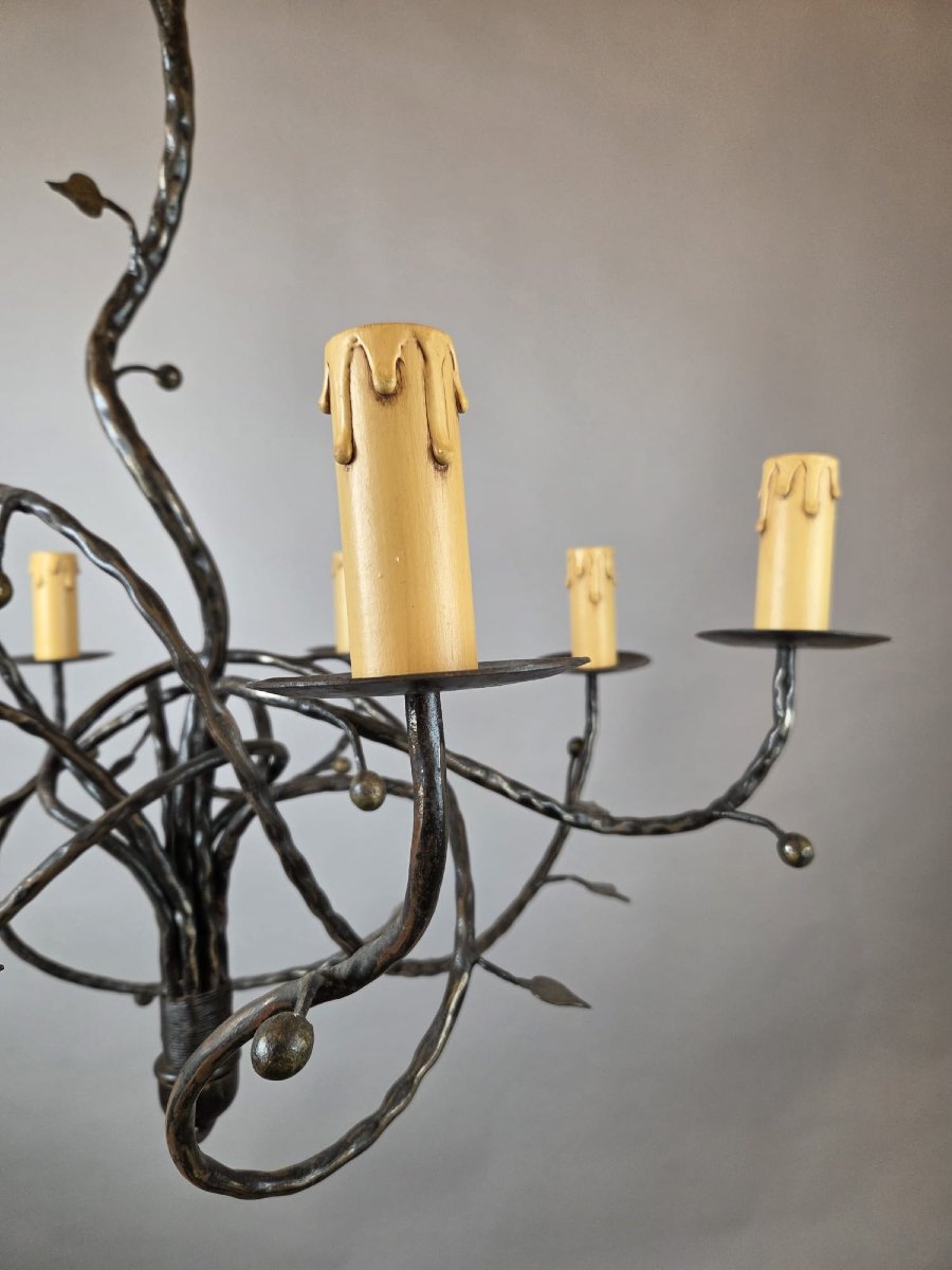 Art Nouveau Style Wrought Iron Chandelier, 20th-photo-1