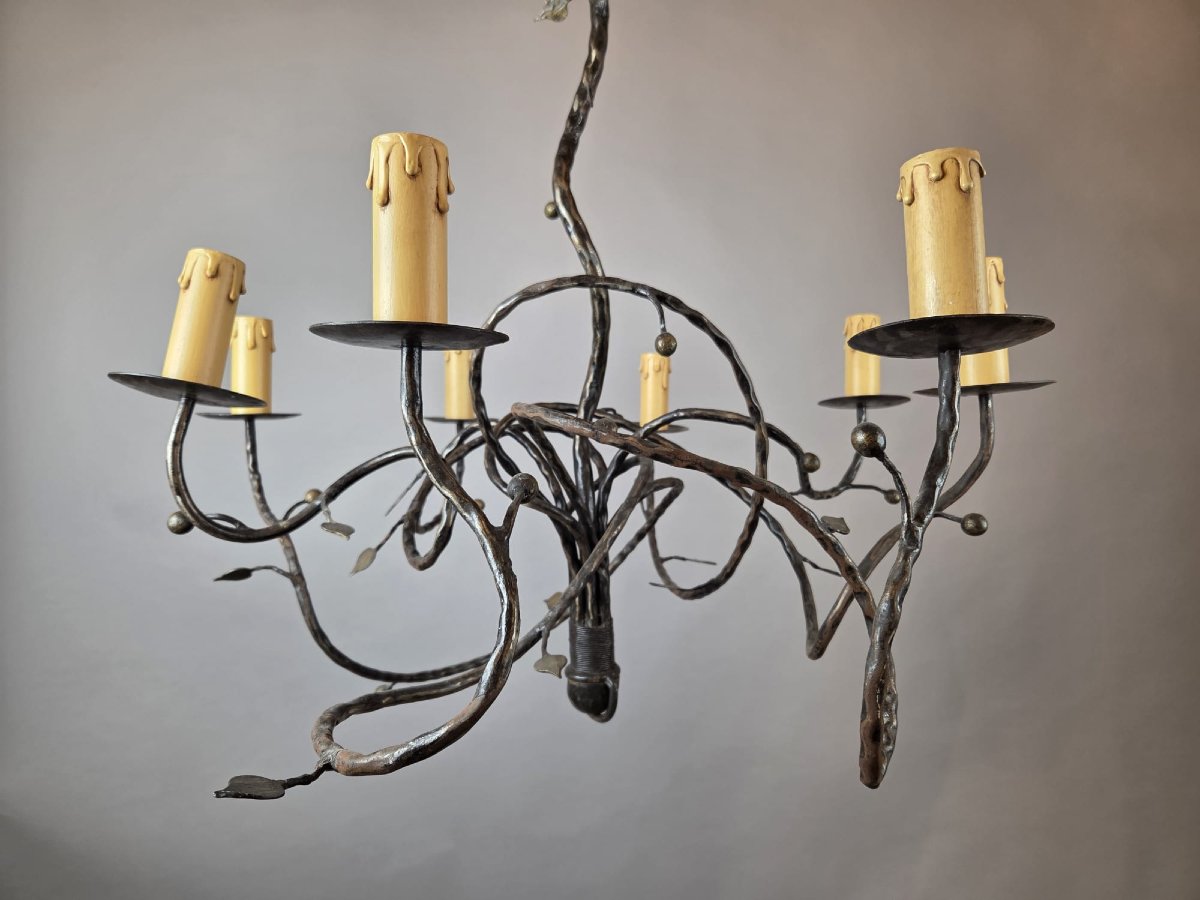 Art Nouveau Style Wrought Iron Chandelier, 20th-photo-3