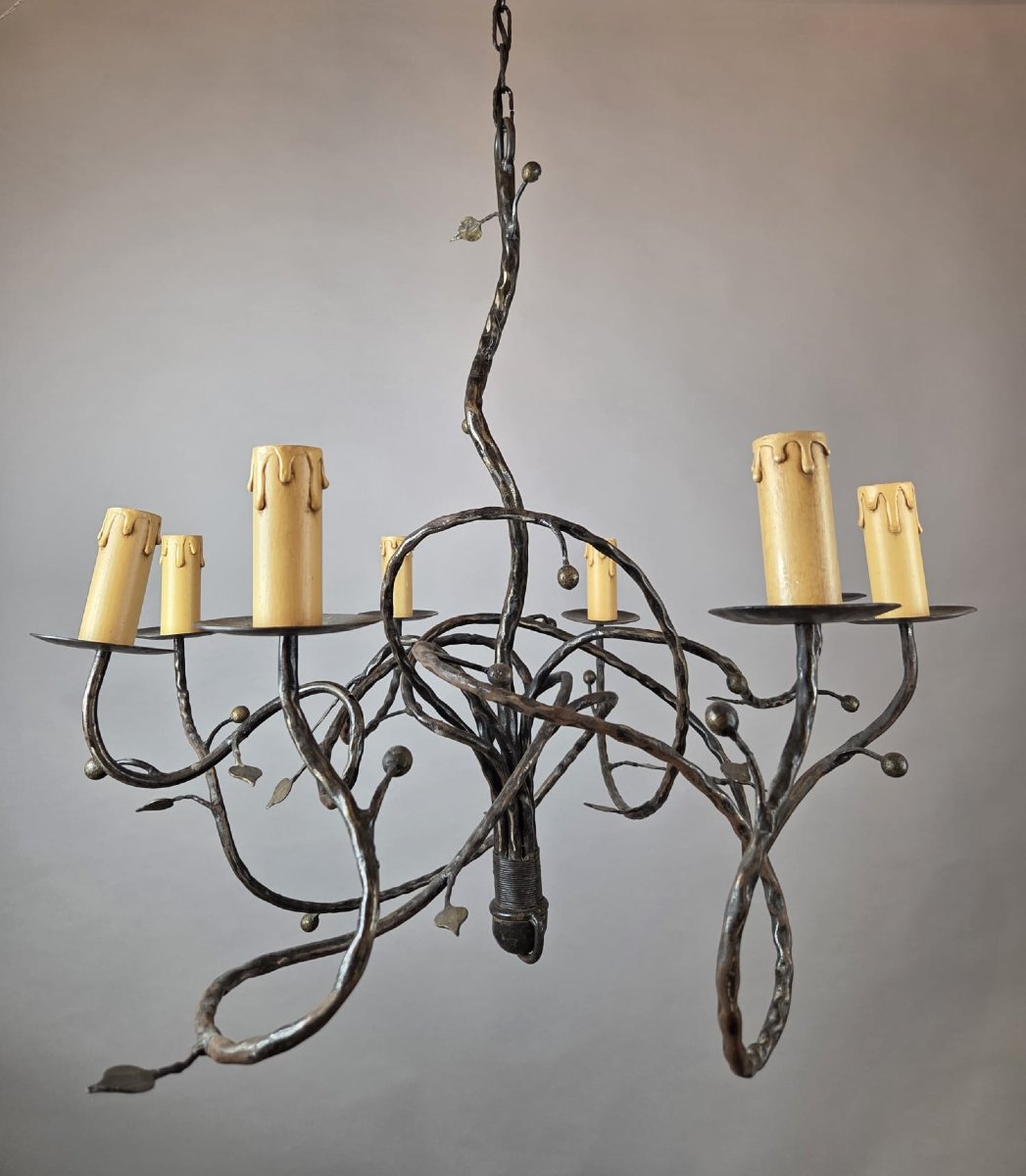 Art Nouveau Style Wrought Iron Chandelier, 20th-photo-4