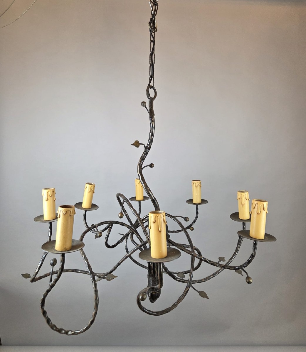 Art Nouveau Style Wrought Iron Chandelier, 20th