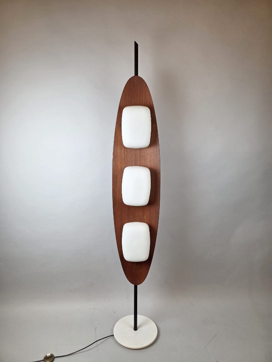 Totem Floor Lamp By Goffredo Reggiani, Wood, Marble And Opaline Glass, Italy, 1970s