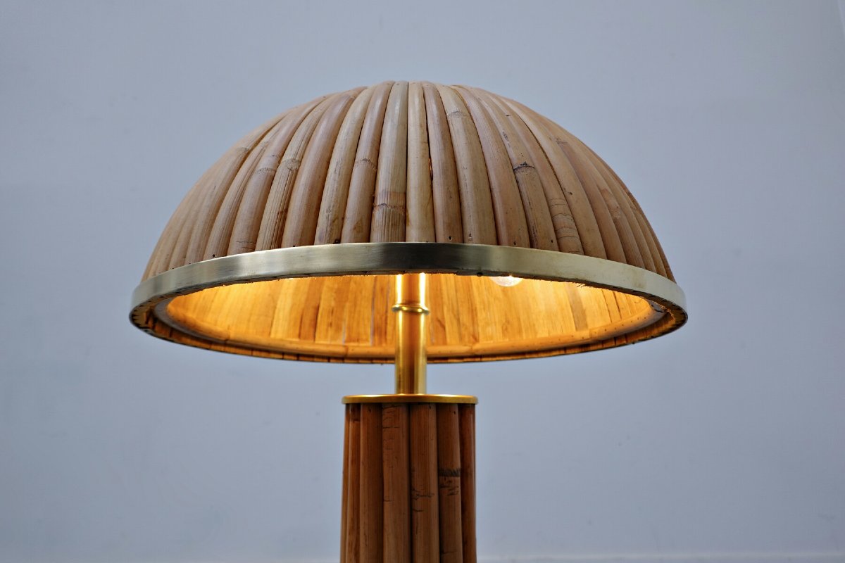 Paire de lampes modernes italiennes en laiton et bambou-photo-1