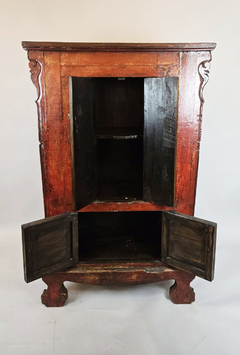 Armoire chinoise en bois laqué rouge – XIXe siècle-photo-2
