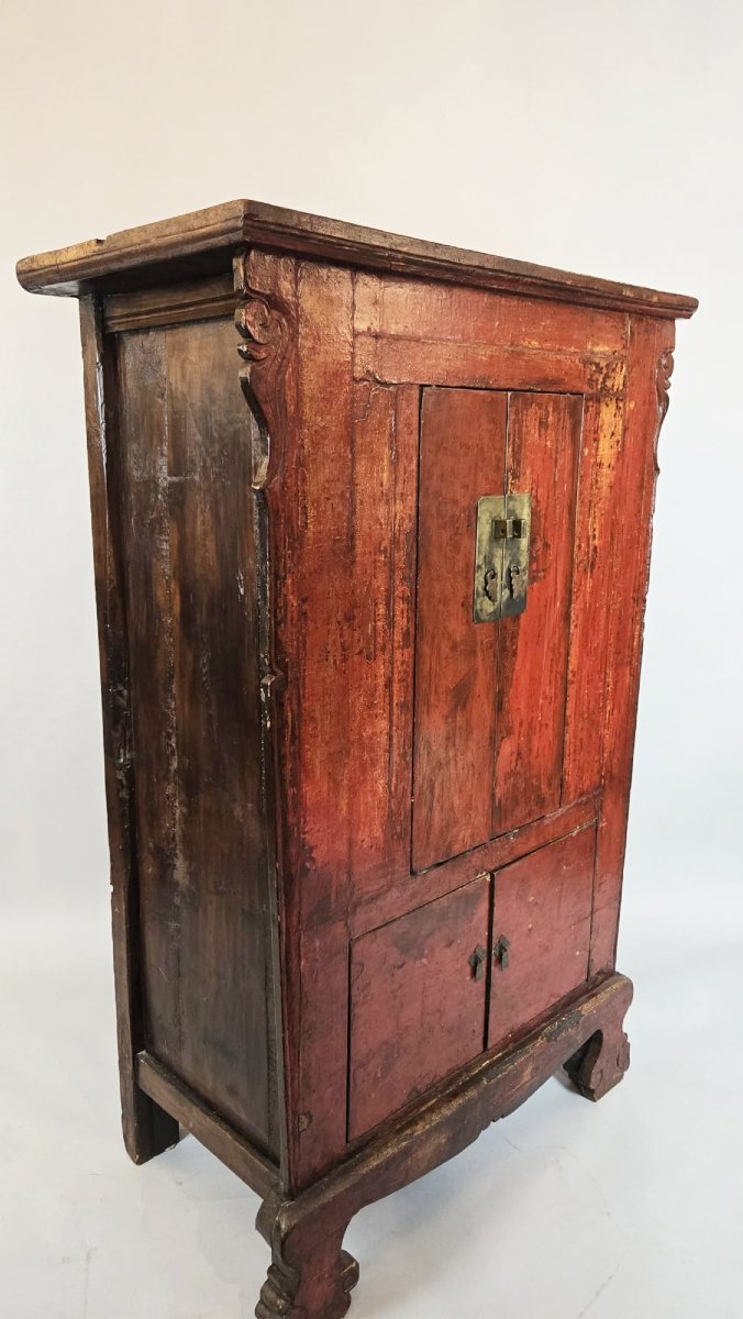 Armoire chinoise en bois laqué rouge – XIXe siècle-photo-4