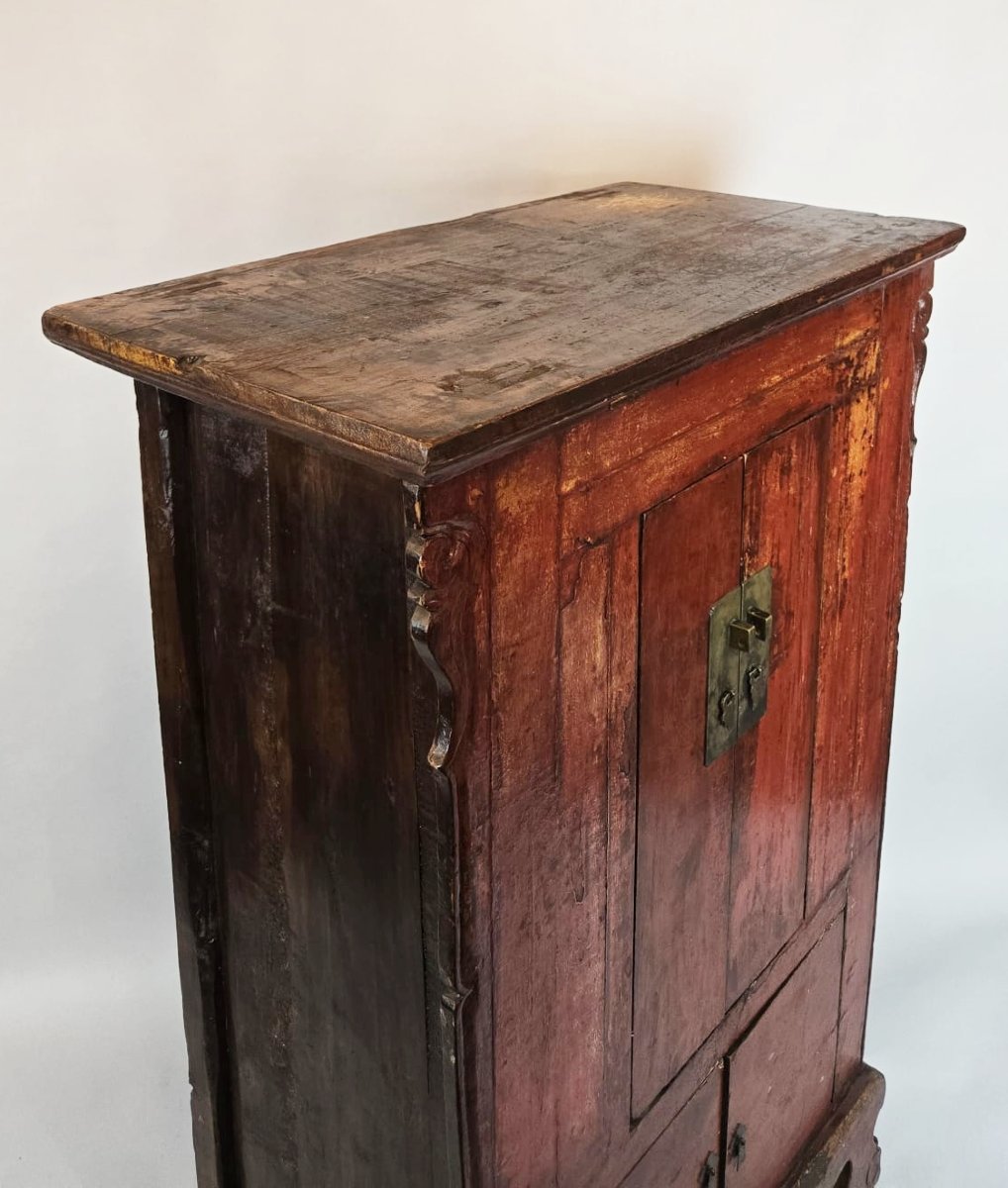 Armoire chinoise en bois laqué rouge – XIXe siècle-photo-5