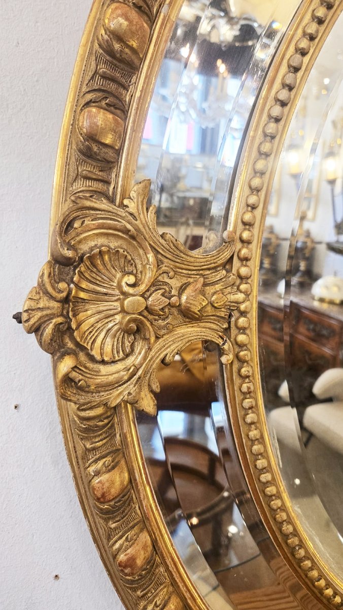 Louis XIV Style Medallion Mirror In Wood And Gilded Stucco, 19th-photo-3