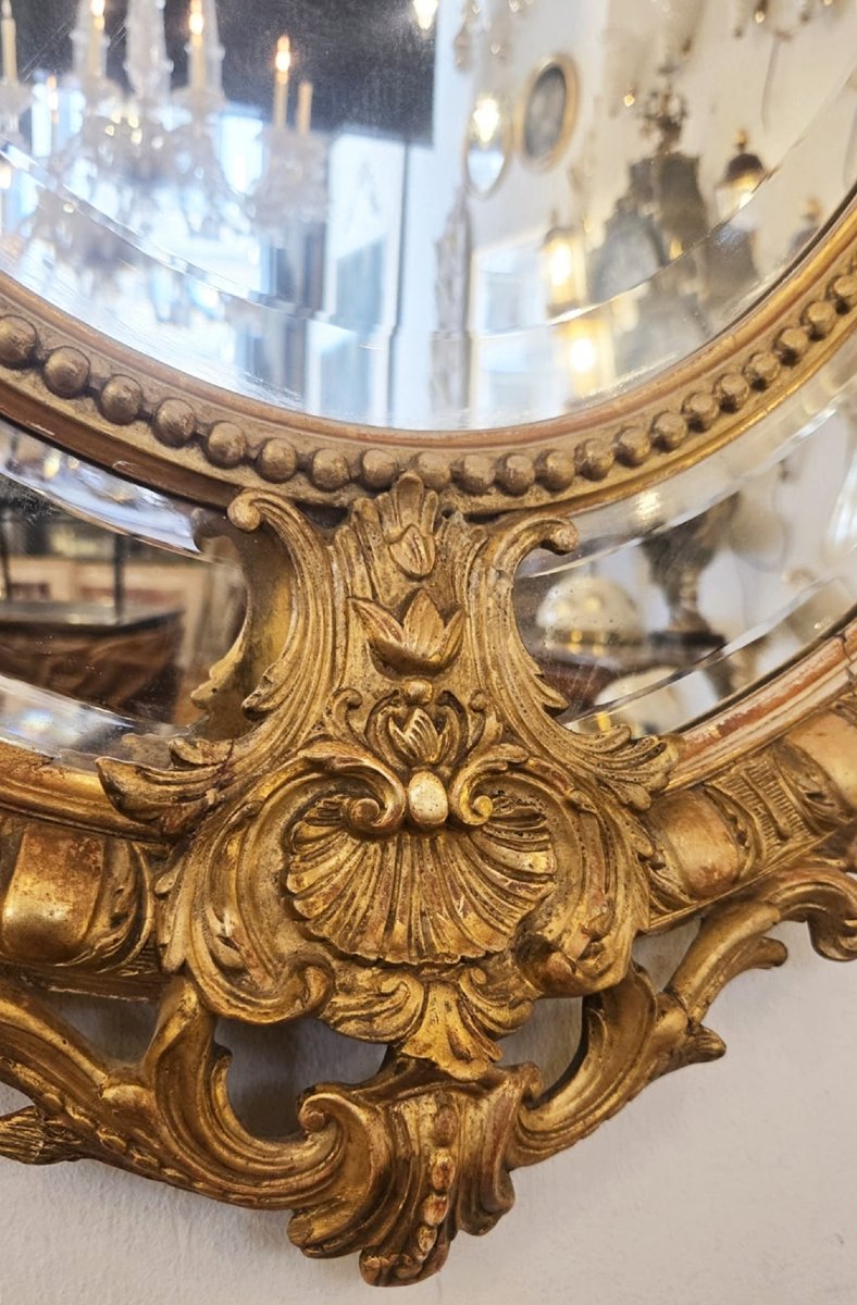 Louis XIV Style Medallion Mirror In Wood And Gilded Stucco, 19th-photo-4