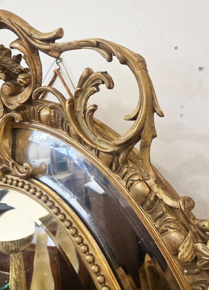 Louis XIV Style Medallion Mirror In Wood And Gilded Stucco, 19th-photo-2