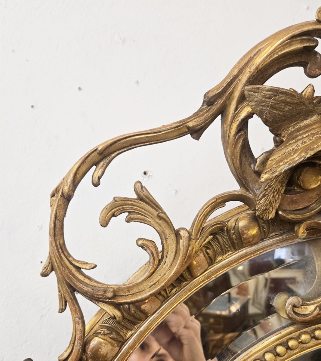 Louis XIV Style Medallion Mirror In Wood And Gilded Stucco, 19th-photo-3