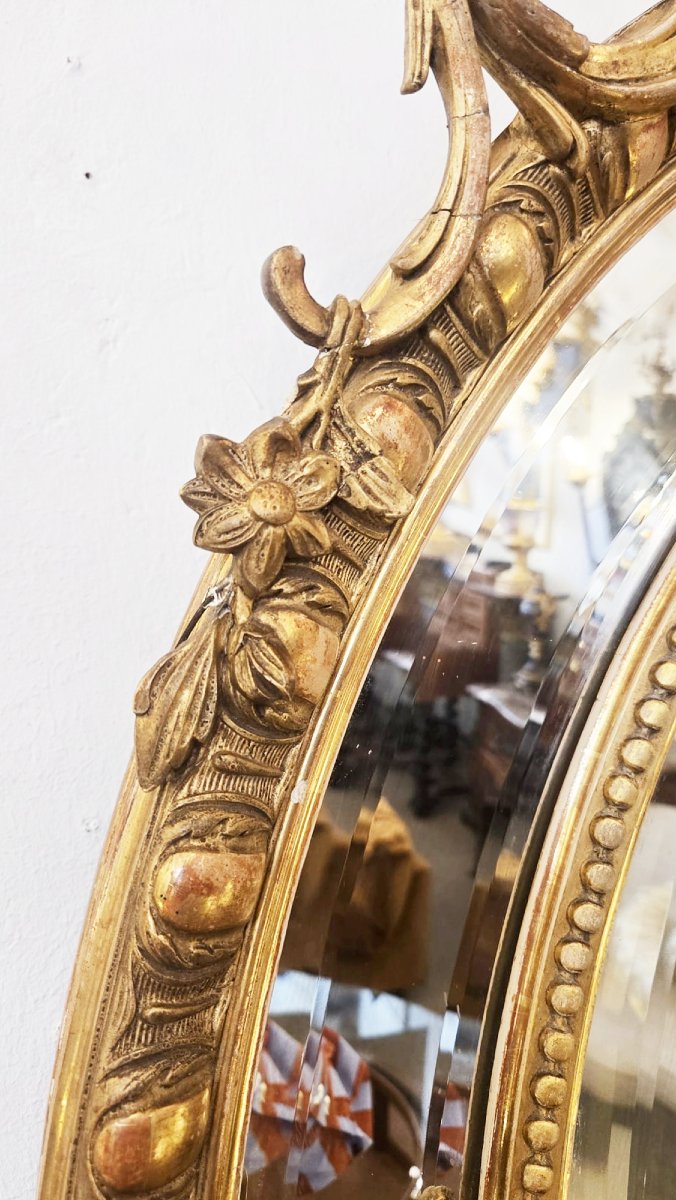 Louis XIV Style Medallion Mirror In Wood And Gilded Stucco, 19th-photo-4