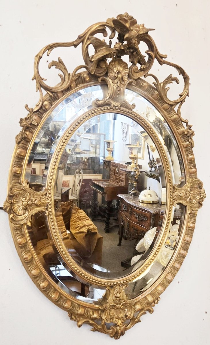Louis XIV Style Medallion Mirror In Wood And Gilded Stucco, 19th-photo-5