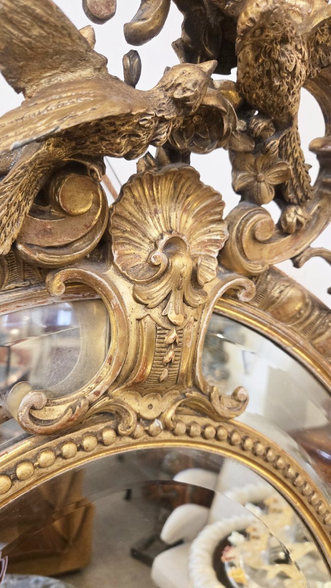 Louis XIV Style Medallion Mirror In Wood And Gilded Stucco, 19th-photo-6