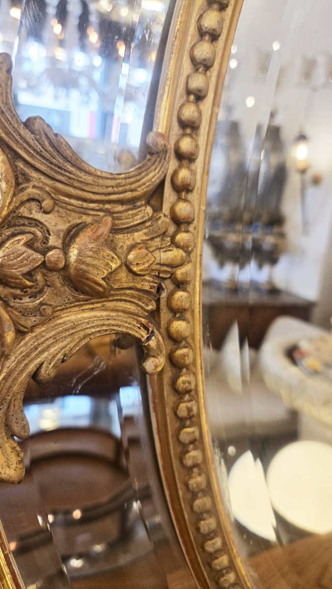 Louis XIV Style Medallion Mirror In Wood And Gilded Stucco, 19th-photo-7