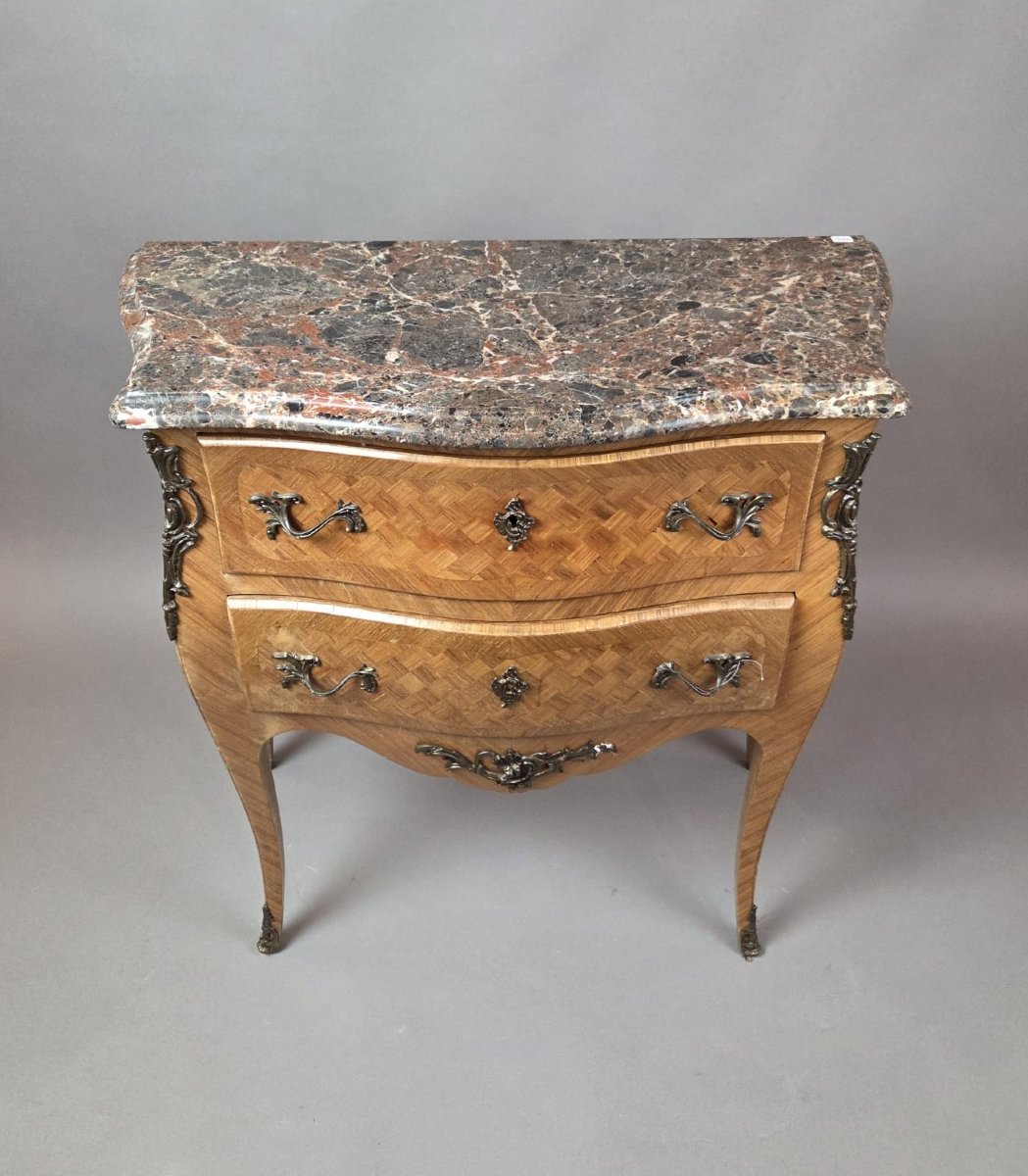 Petite commode de style Louis XV en bois marqueté, début 20th-photo-2