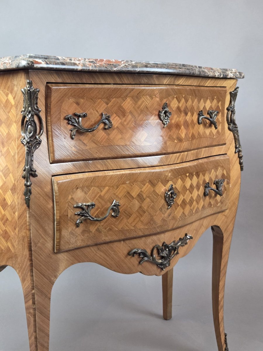Petite commode de style Louis XV en bois marqueté, début 20th-photo-2