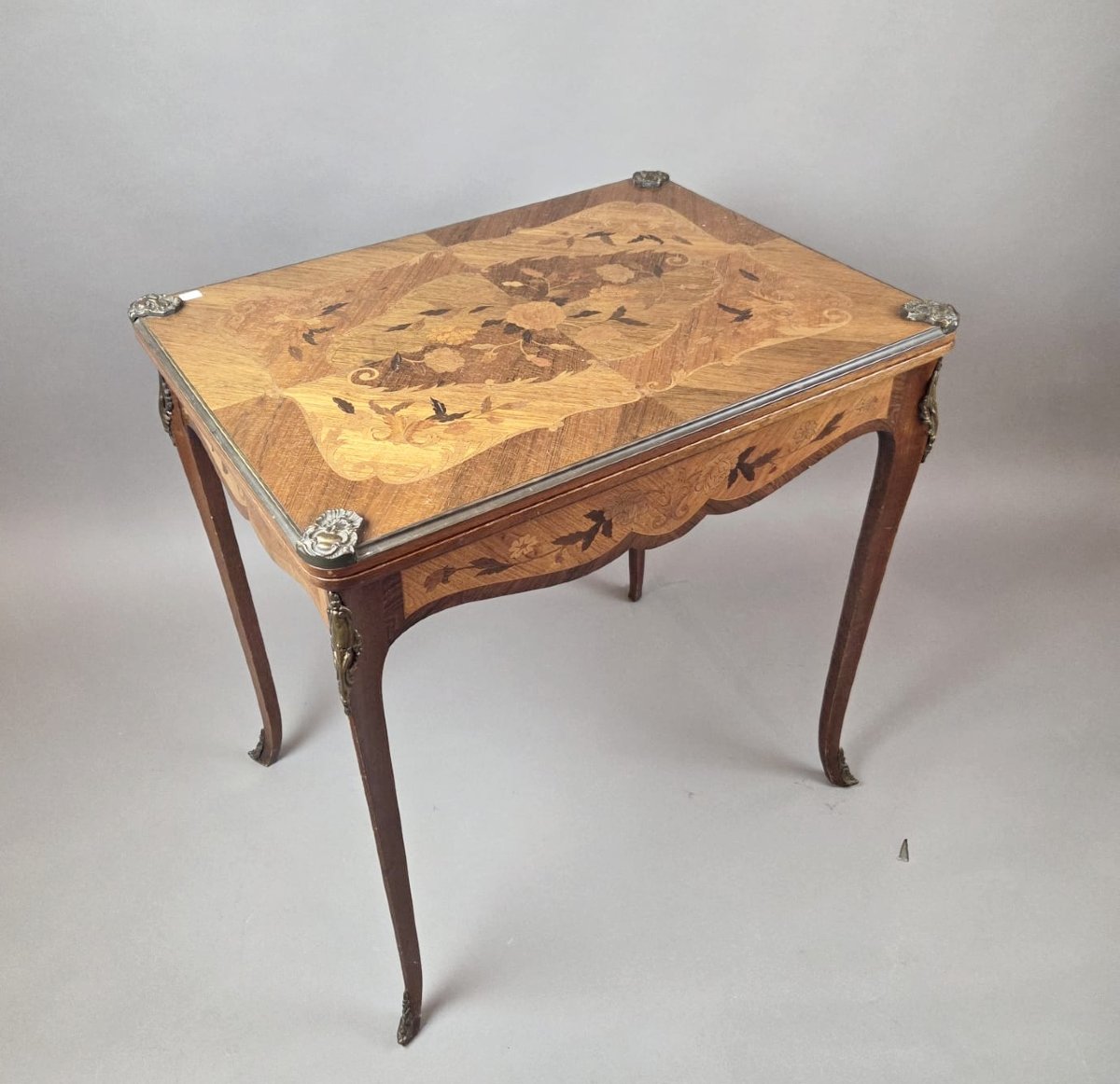 Louis XV Style Marquetry Wood Games Table, Early 20th Century-photo-2