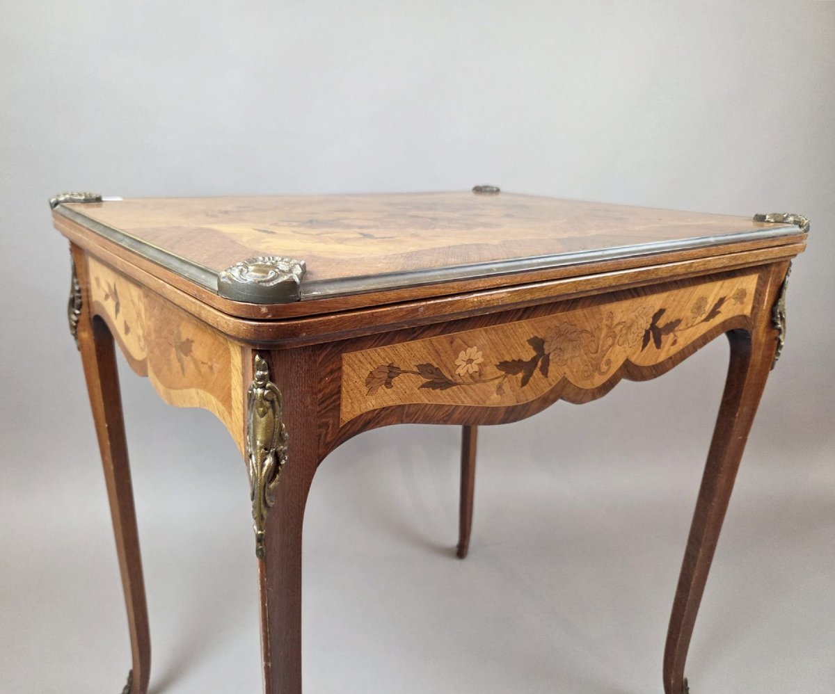 Louis XV Style Marquetry Wood Games Table, Early 20th Century-photo-3