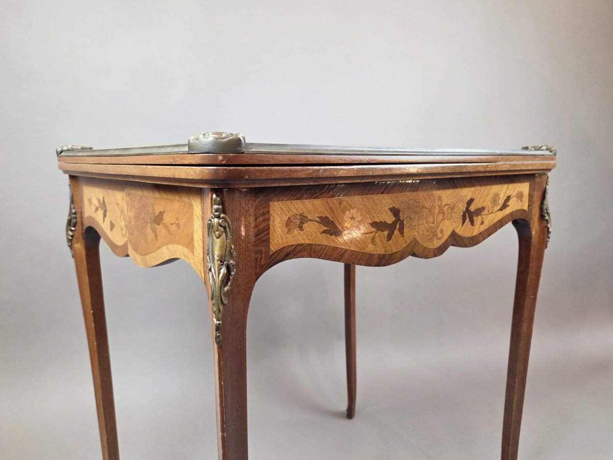 Louis XV Style Marquetry Wood Games Table, Early 20th Century-photo-5