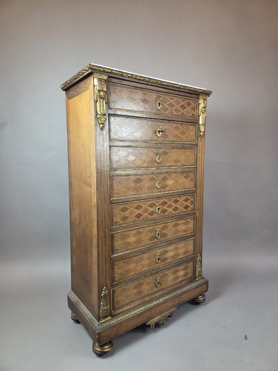 Secrétaire de style Louis XVI en bois marqueté et bronze doré-photo-3