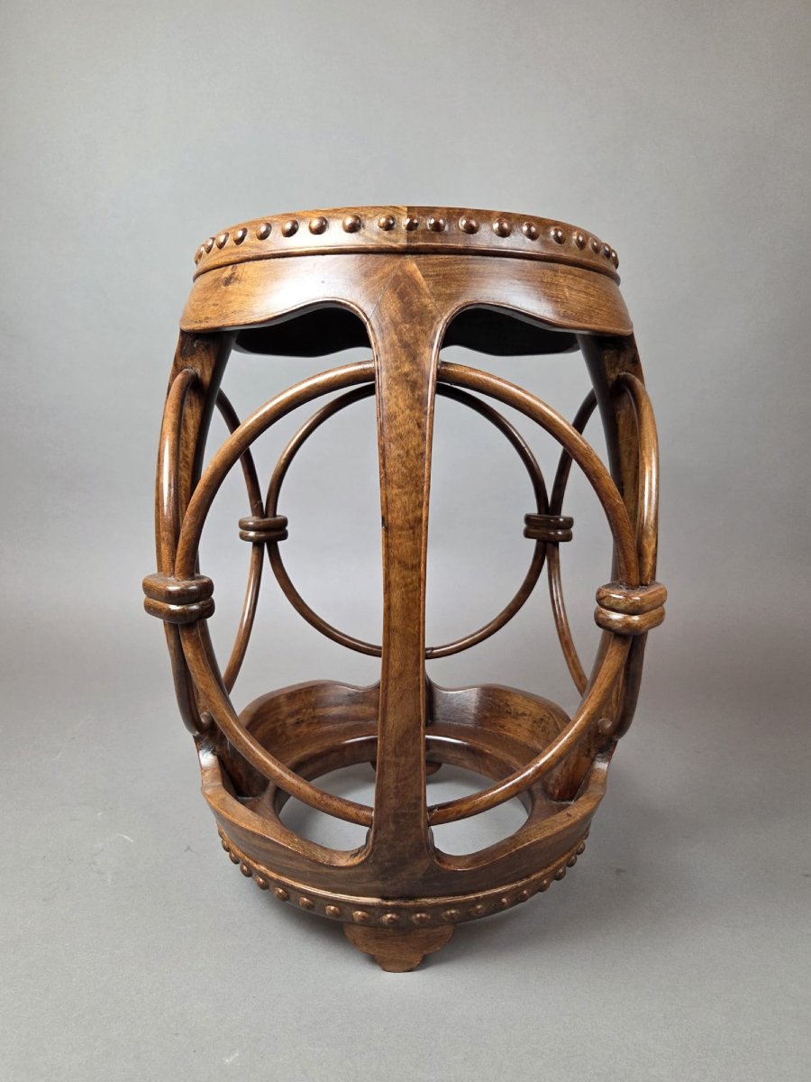 Tabouret asiatique en bois exotique, début 20th-photo-2