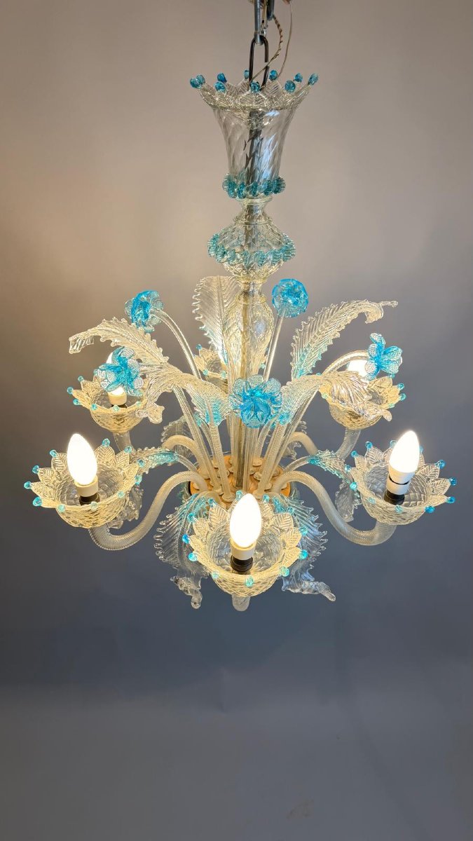 Blue-lined Murano Glass Chandelier-photo-3