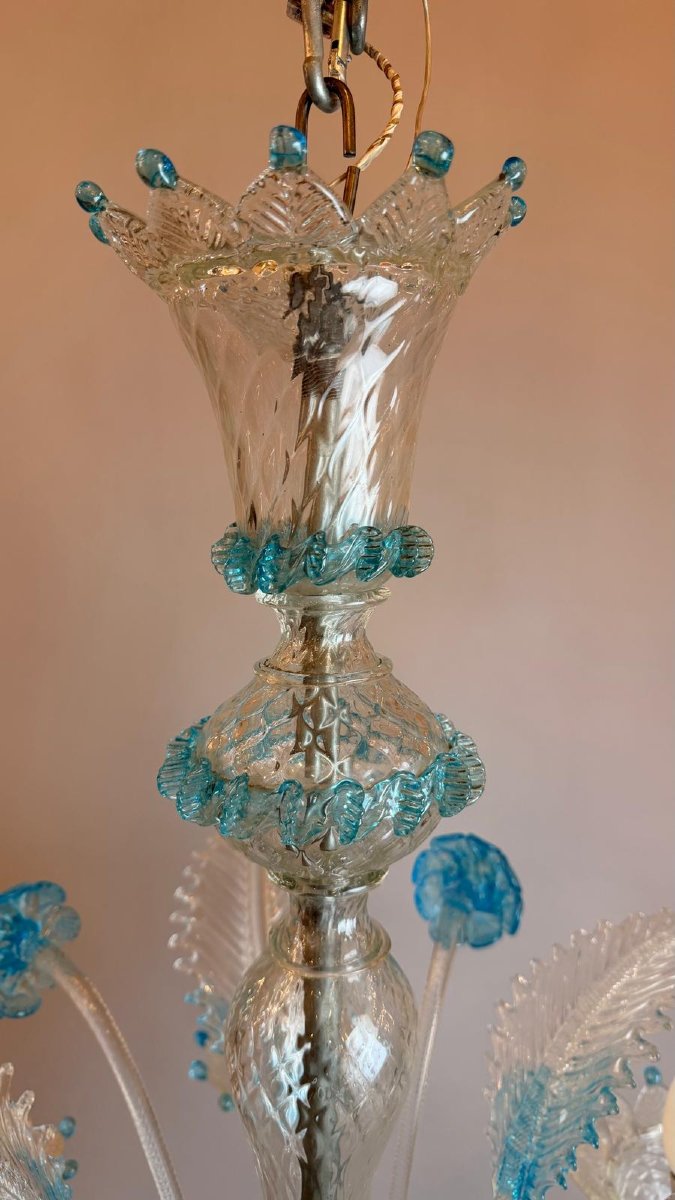 Blue-lined Murano Glass Chandelier-photo-3