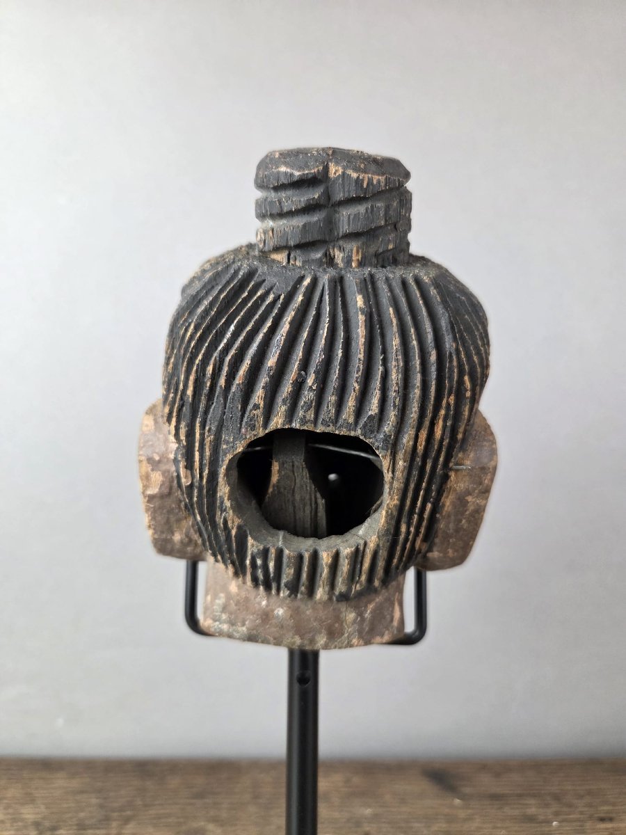 Two Carved Wooden Puppet Heads On A Base, Burma, Late 19th Century-photo-8