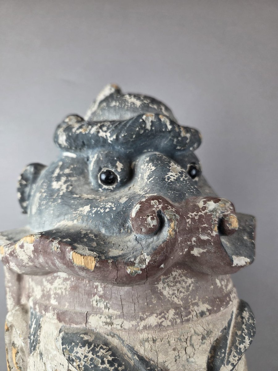 Tête en bois soclée, représentant un gardien de temple, Chine, fin 19th-photo-3