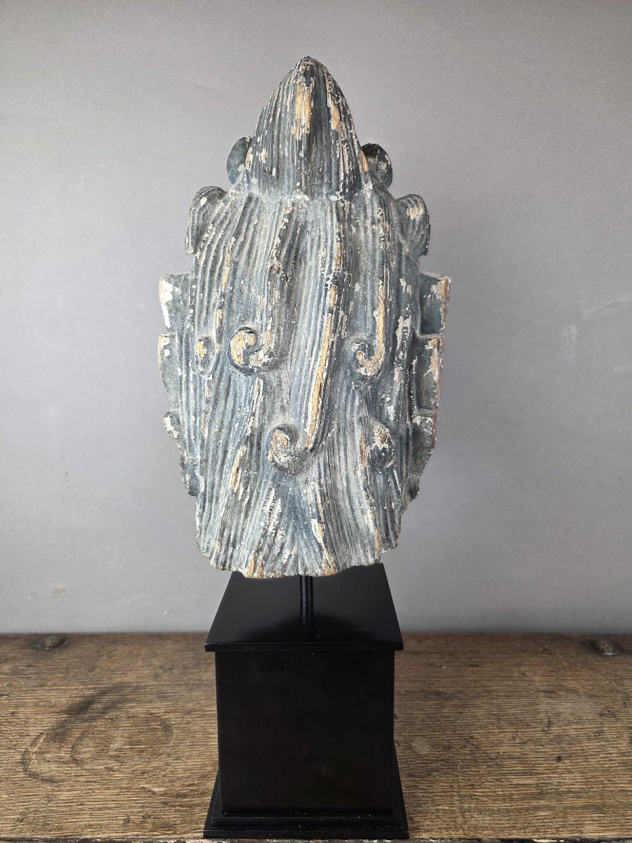 Tête en bois soclée, représentant un gardien de temple, Chine, fin 19th-photo-2