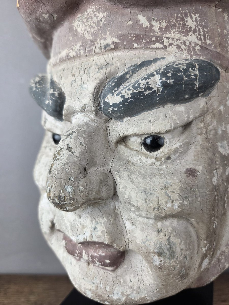 Tête en bois soclée, représentant un gardien de temple, Chine, fin 19th-photo-5