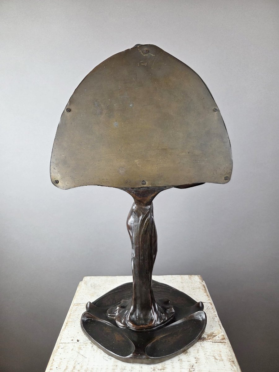 F. Floria, miroir Art Nouveau en régule patiné-photo-3