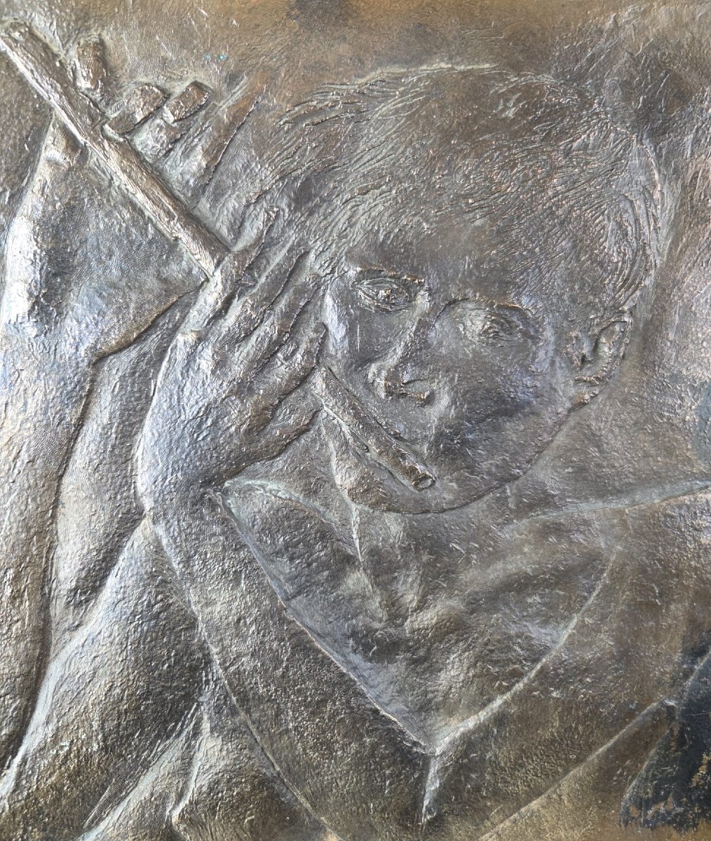Pericle Fazzini, bas relief en bronze "Il Flautista"-photo-3