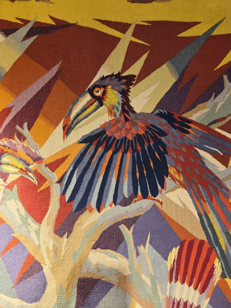 Jean van Noten ,belge 1903-1982 tapisserie aux oiseaux  circa 1960 -photo-1