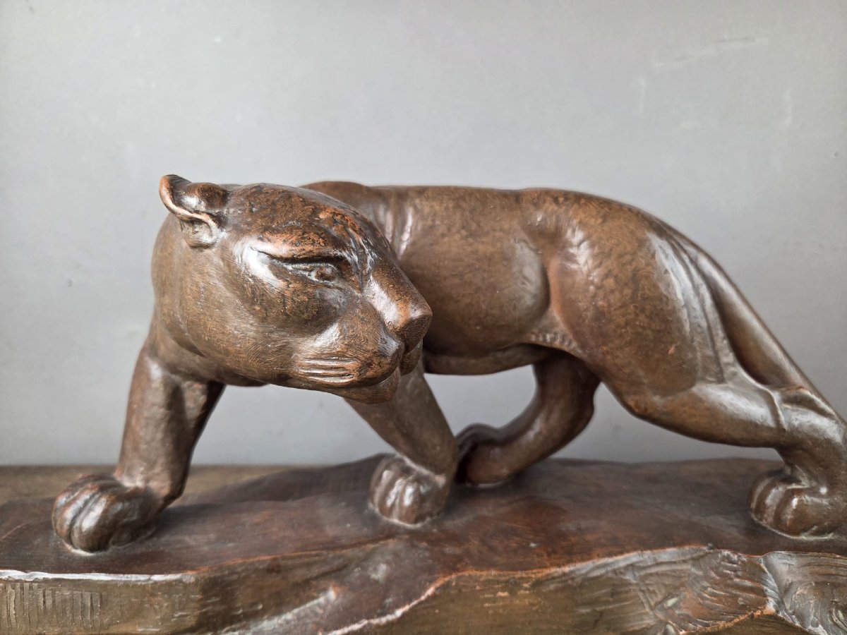 Rioto, artiste Italien établi à Paris, "Panther" en terre cuite vers 1945-photo-2