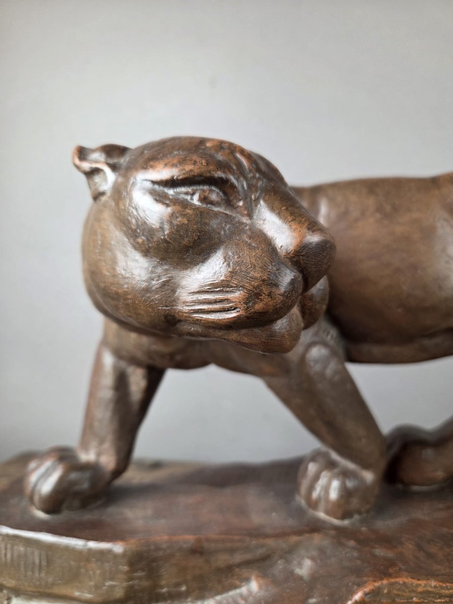 Rioto, artiste Italien établi à Paris, "Panther" en terre cuite vers 1945-photo-3