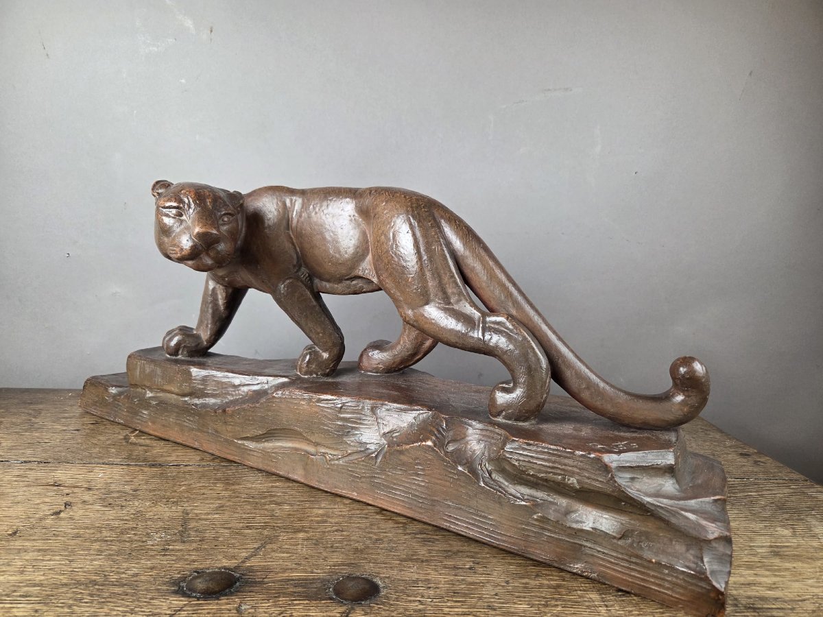 Rioto, artiste Italien établi à Paris, "Panther" en terre cuite vers 1945-photo-4