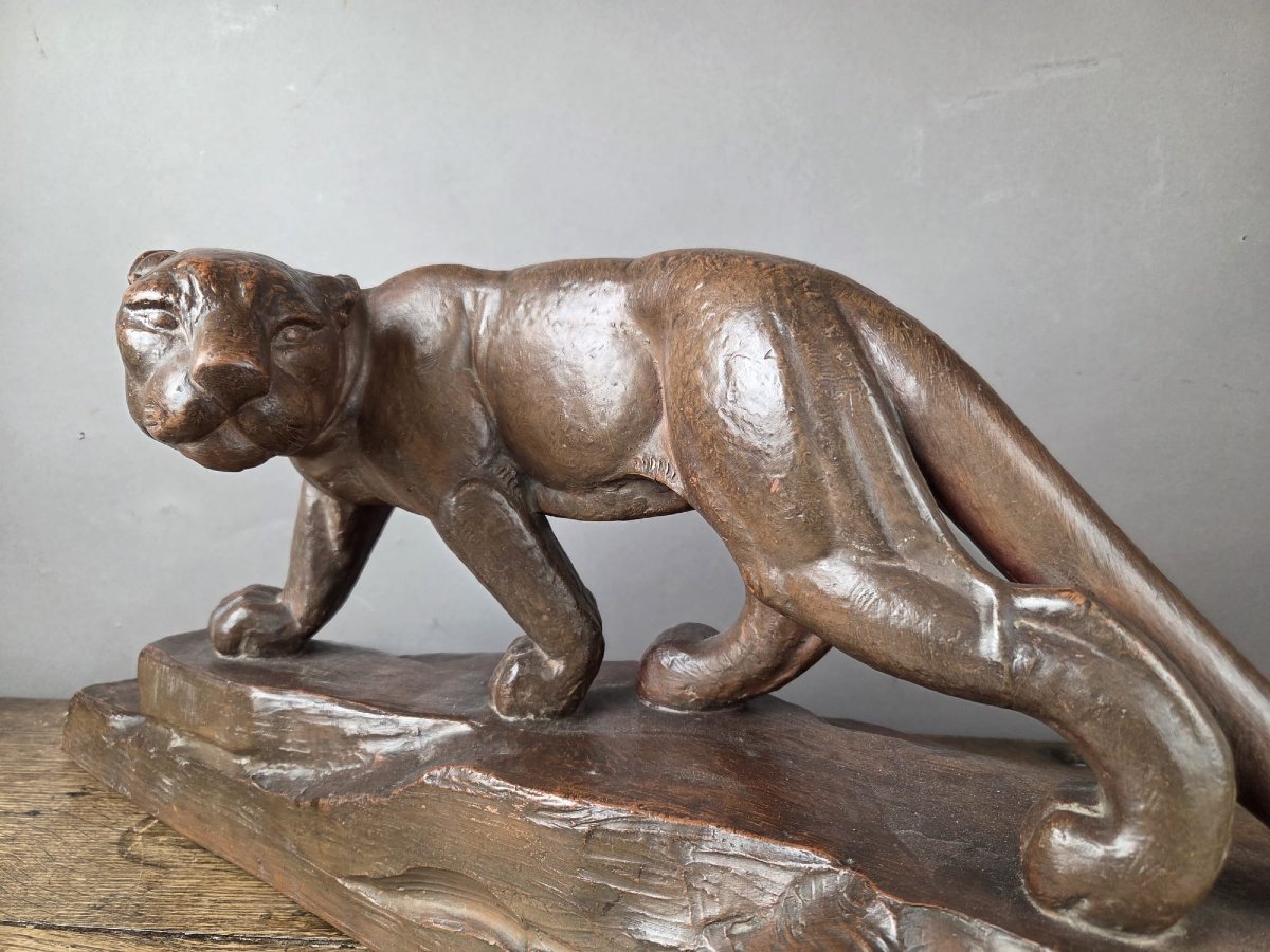 Rioto, artiste Italien établi à Paris, "Panther" en terre cuite vers 1945-photo-1