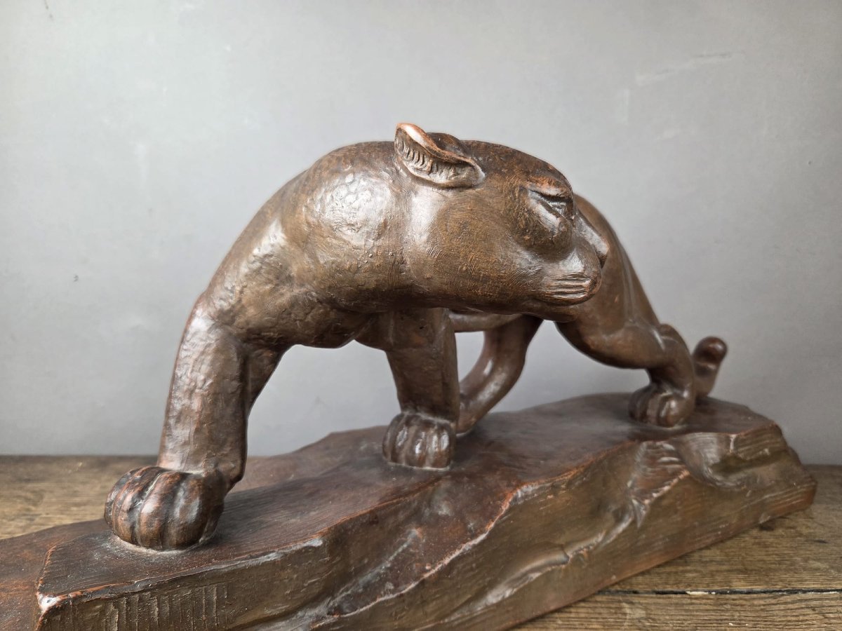 Rioto, artiste Italien établi à Paris, "Panther" en terre cuite vers 1945-photo-3